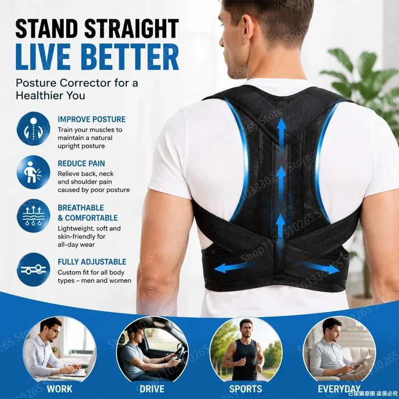 Adjustable Back Straightener Support Belt, Breathable Posture Corrector Reduce Slouch Pain for Office Sports Daily Use